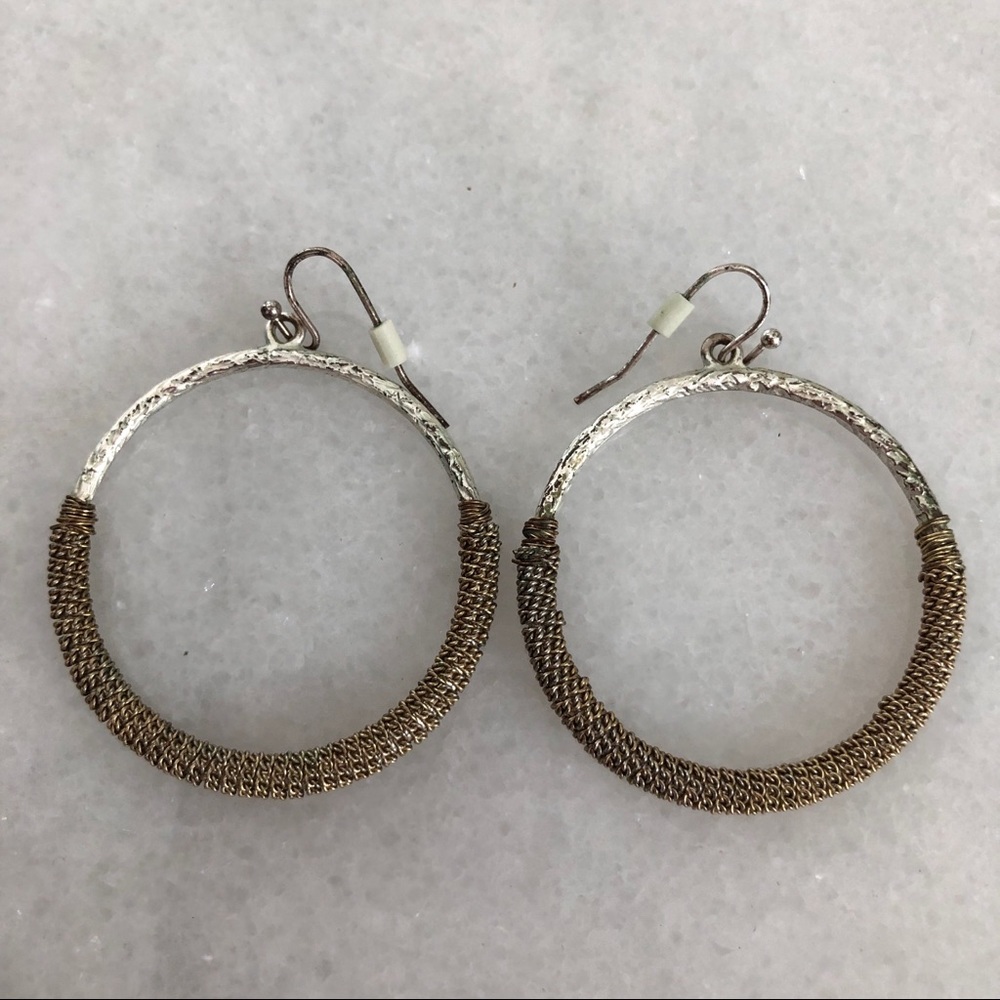 Silver and gold-toned hoop drop earrings